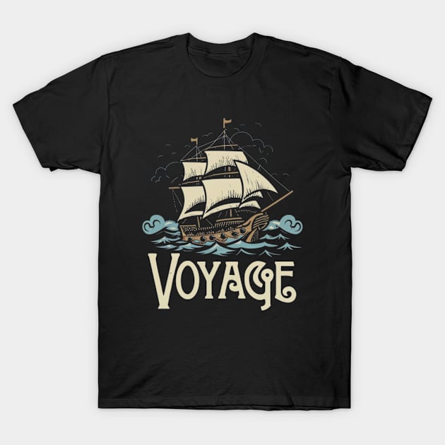 Ship Sailing Through The Deep Blue Sea Artwork Design T-Shirt by Abeer Ahmad